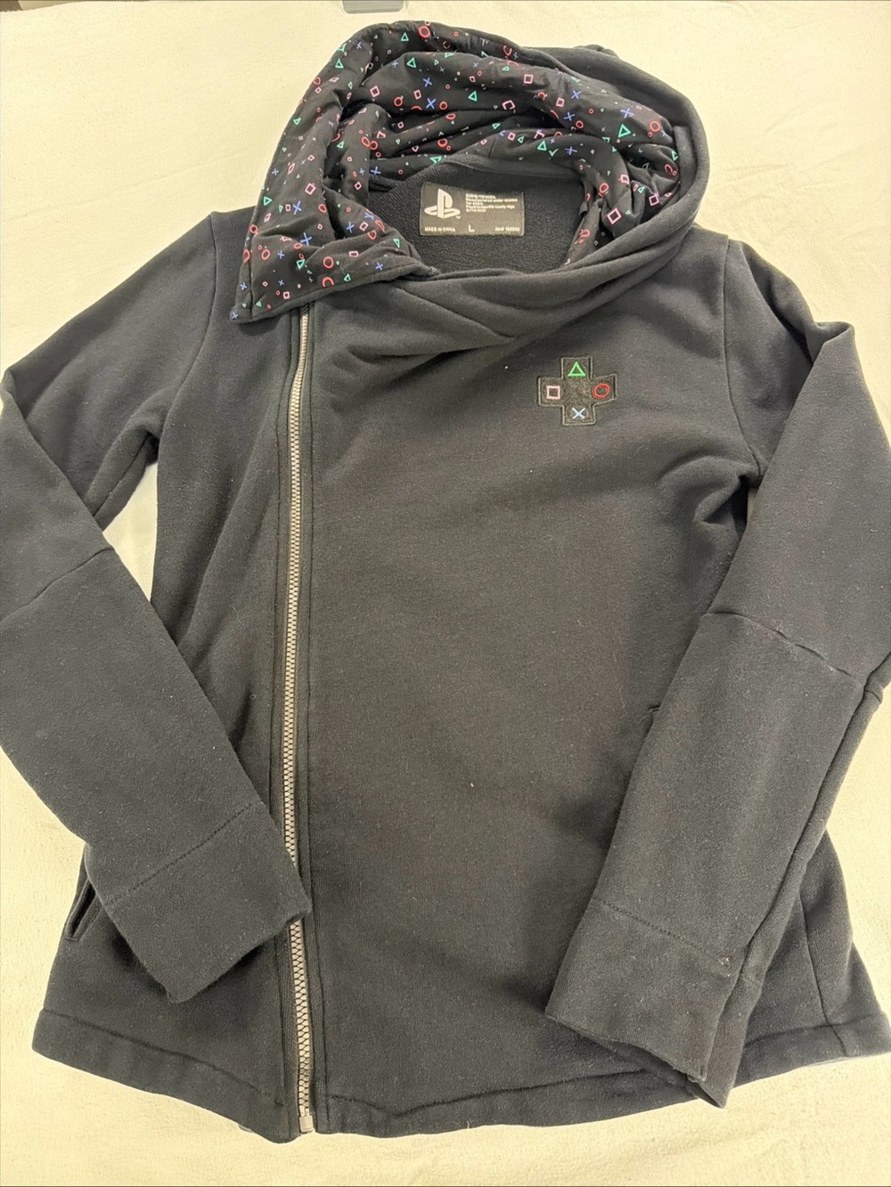 Sony Black Gamer Symbol Asymmetrical Zip Hoodie Jacket